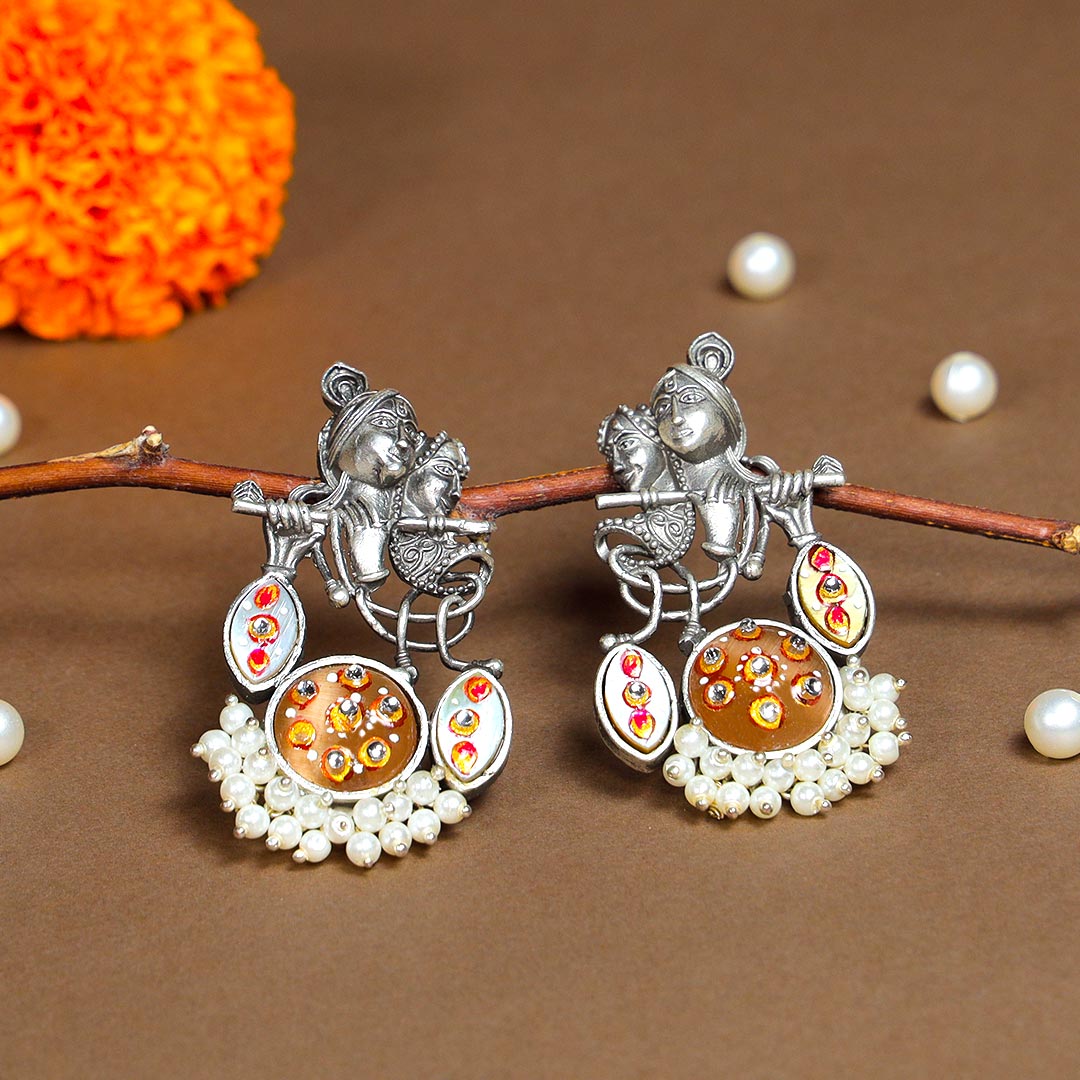 Radha Krishna Silver Replica Earrings