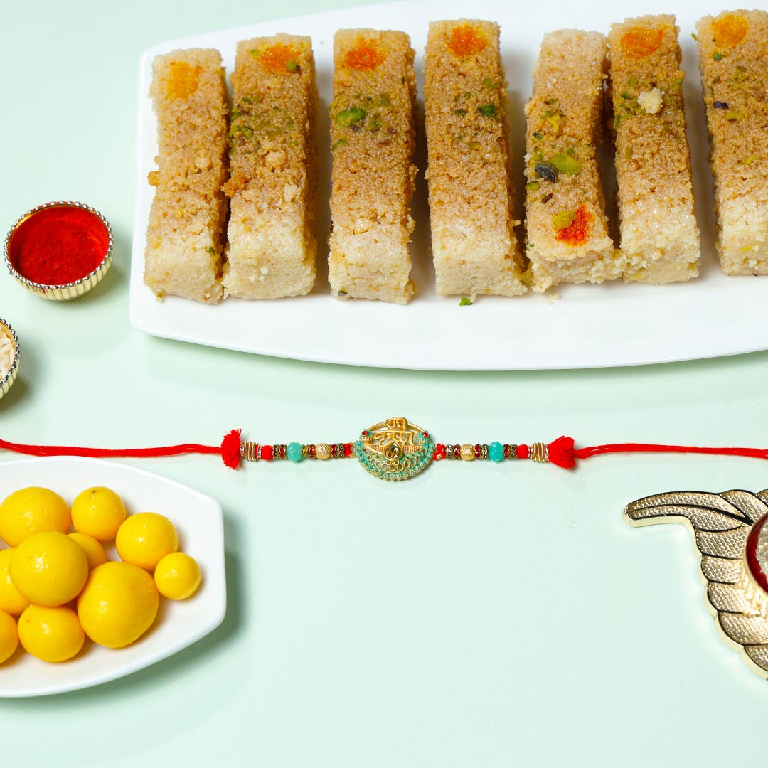 Radhe Krishna Rakhi With Milk Cakes