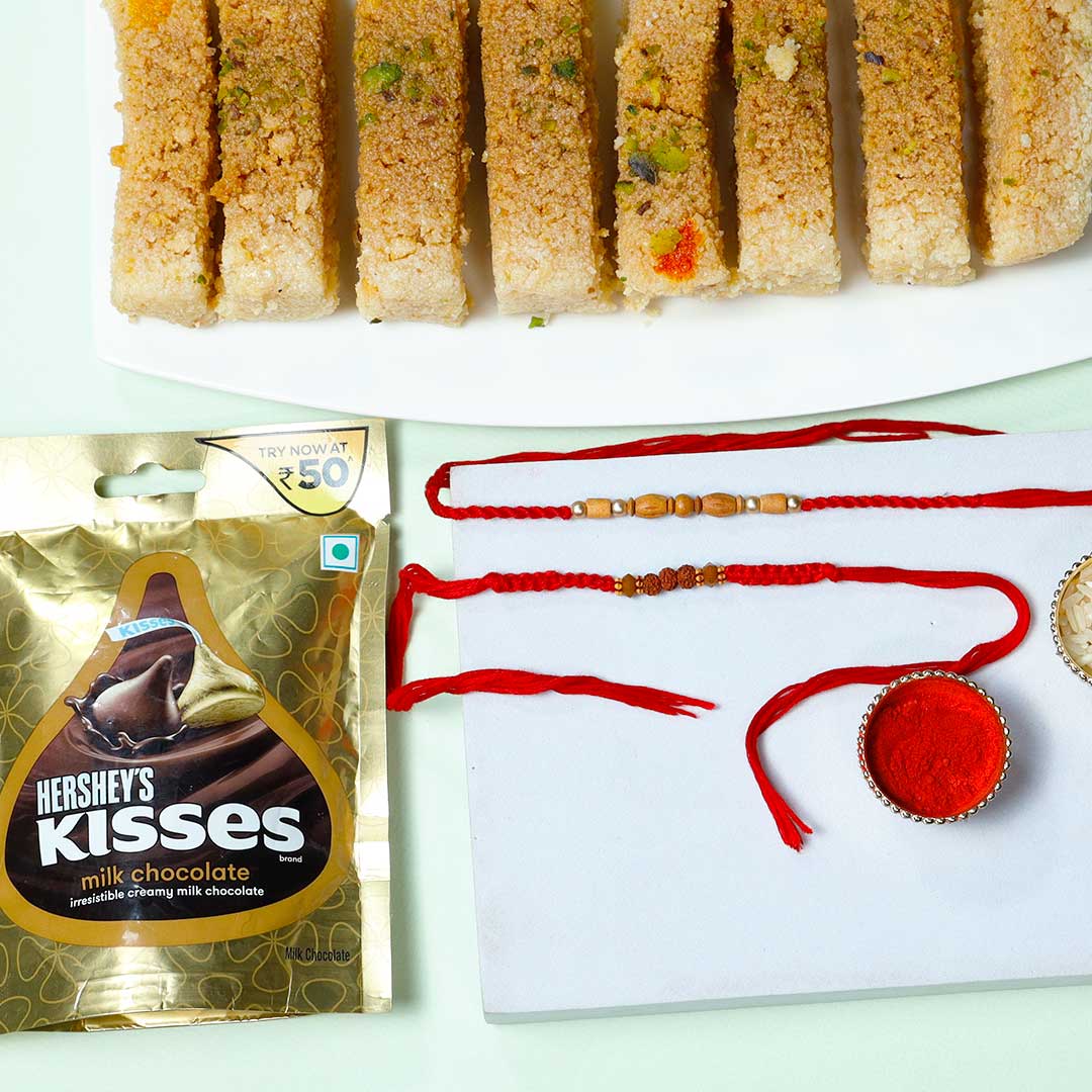 Rudraksha Duo Rakhi With Milk Cake