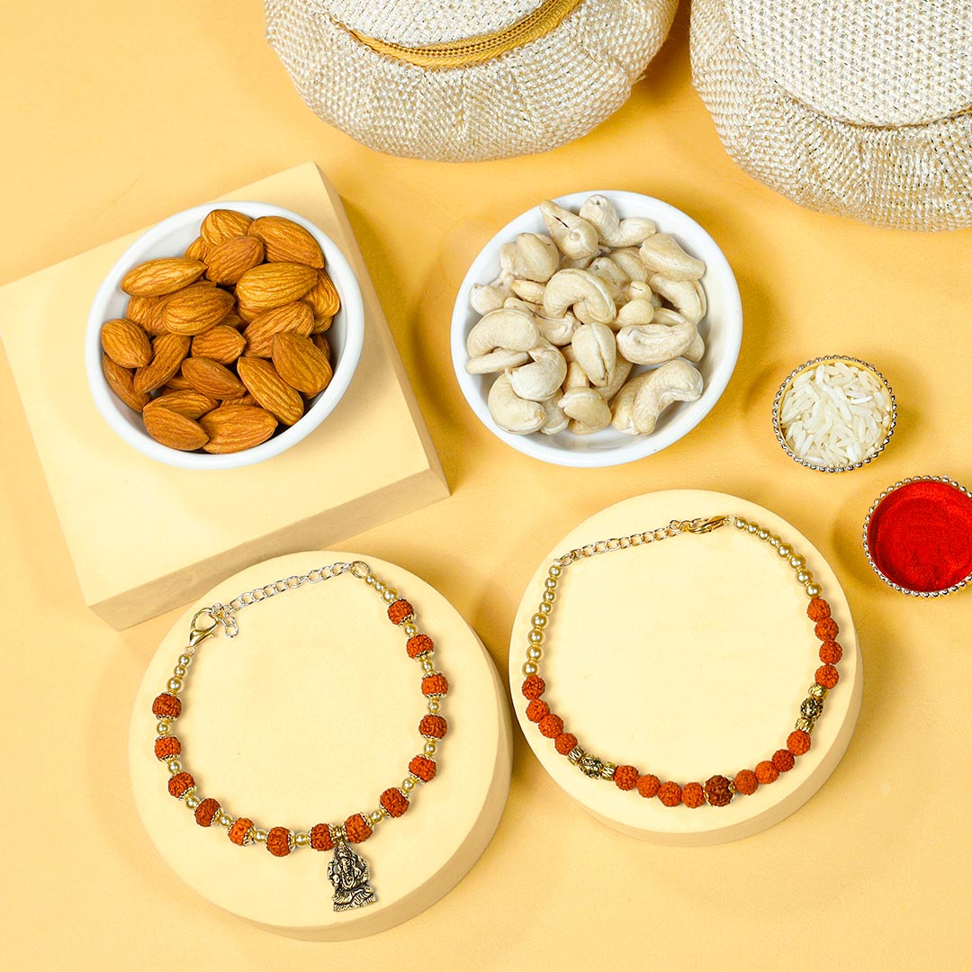 Rudraksha Rakhi Set With Assorted Dry Fruits Send Now
