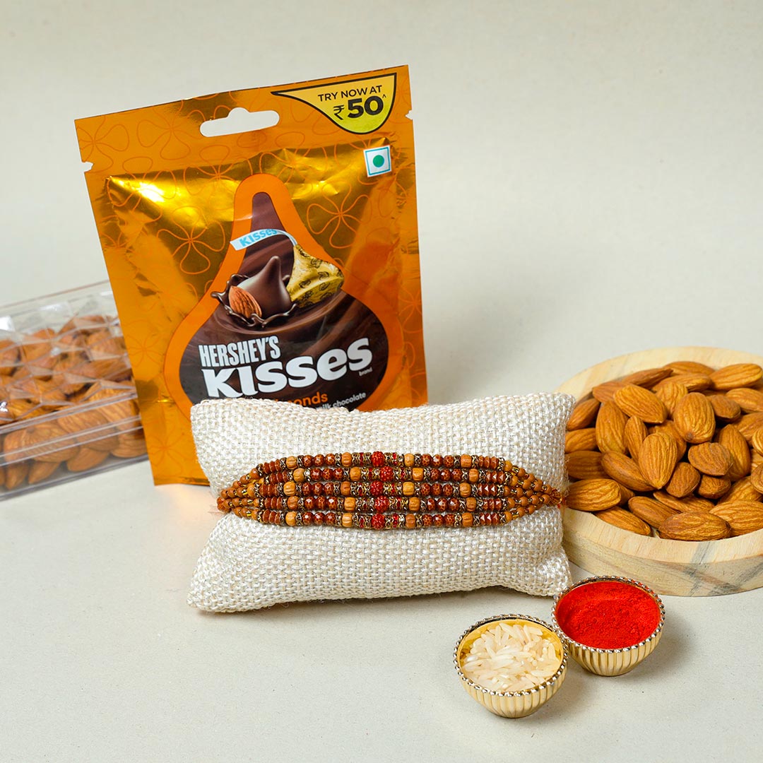Buy Rudraksha Rakhi with Hershey's Chocolates & Almonds Online
