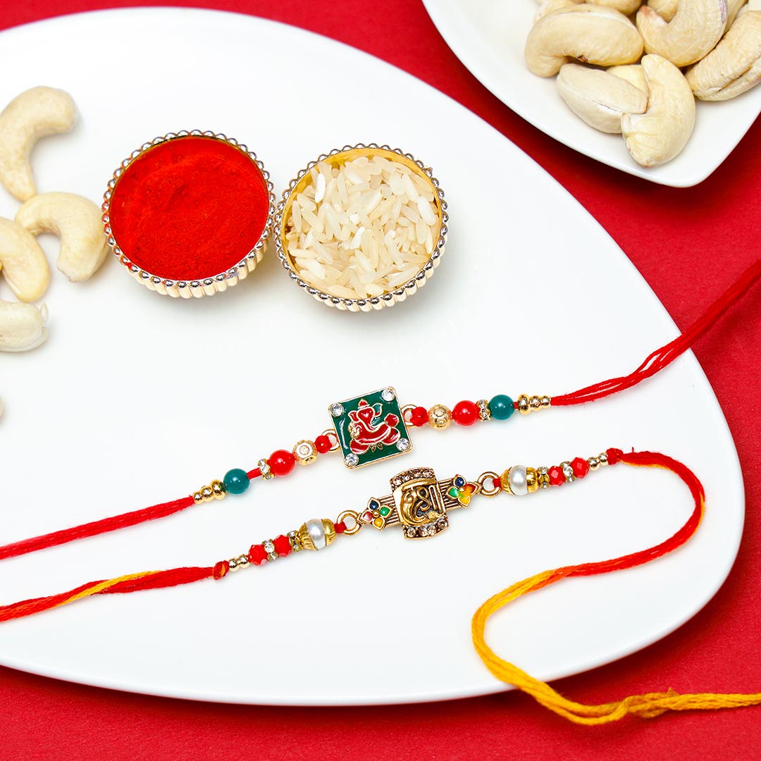 Buy Set of 2 Ganesha Rakhi With Dry Fruits Online