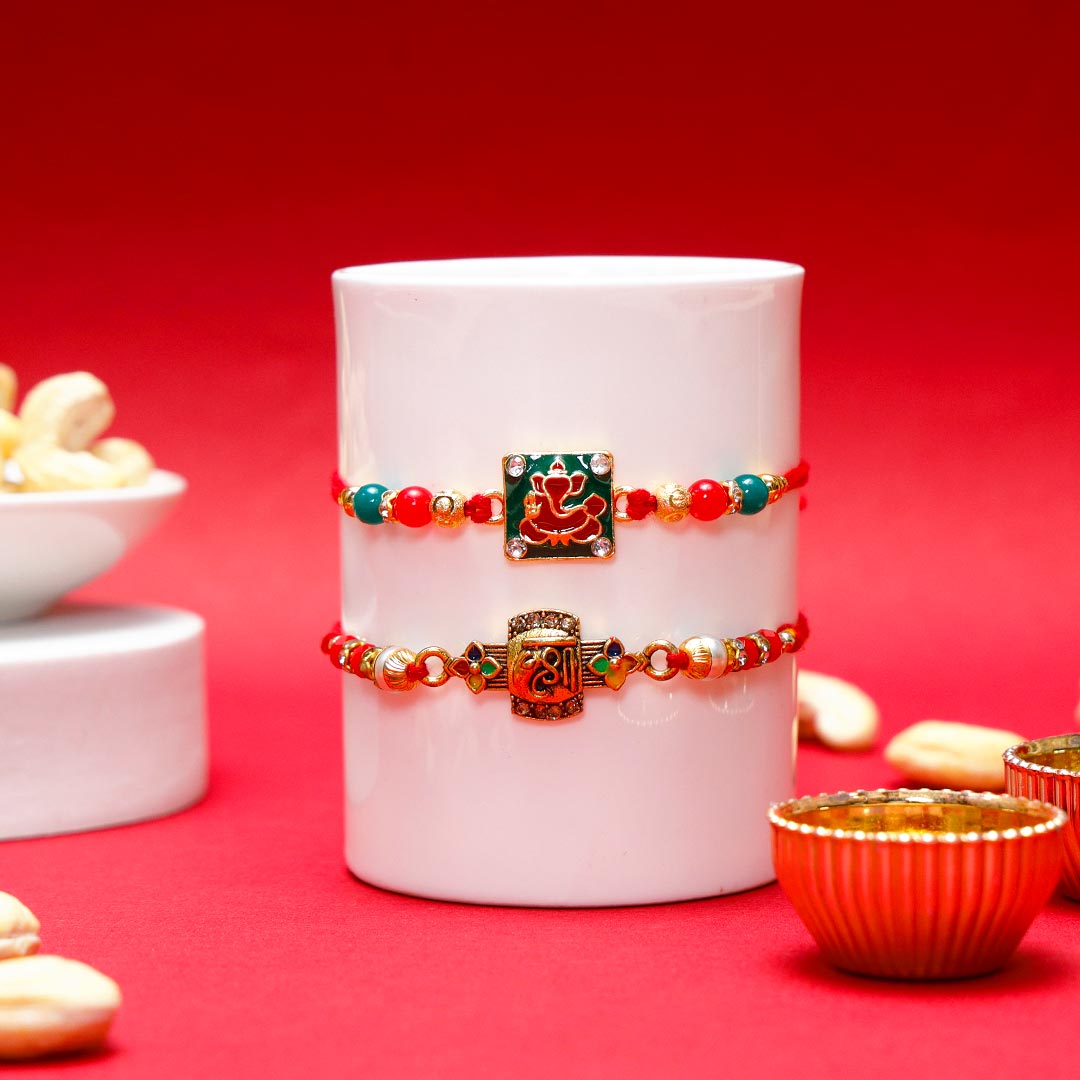 Set of 2 Ganesha Rakhi With Dry Fruits