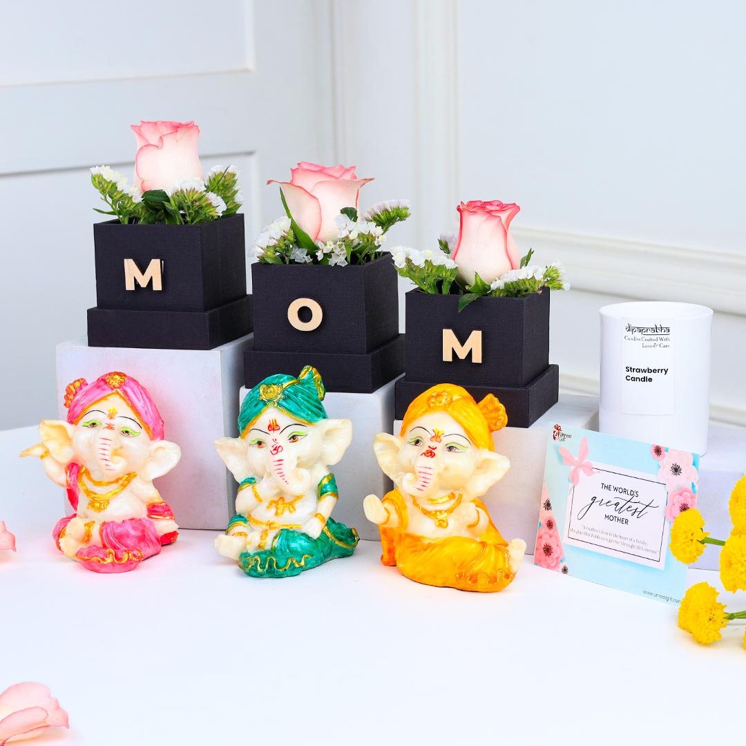 Set of 3 Ganesha N Flowers Wrapped in Love