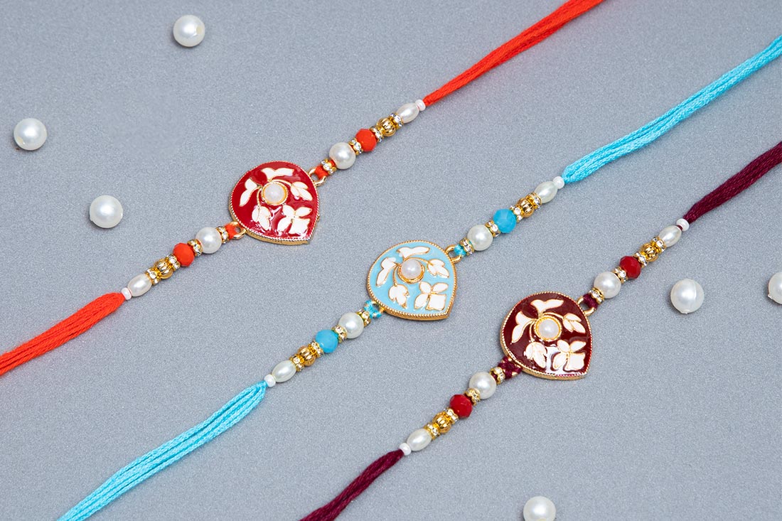 Silk beaded rakhi pack of three