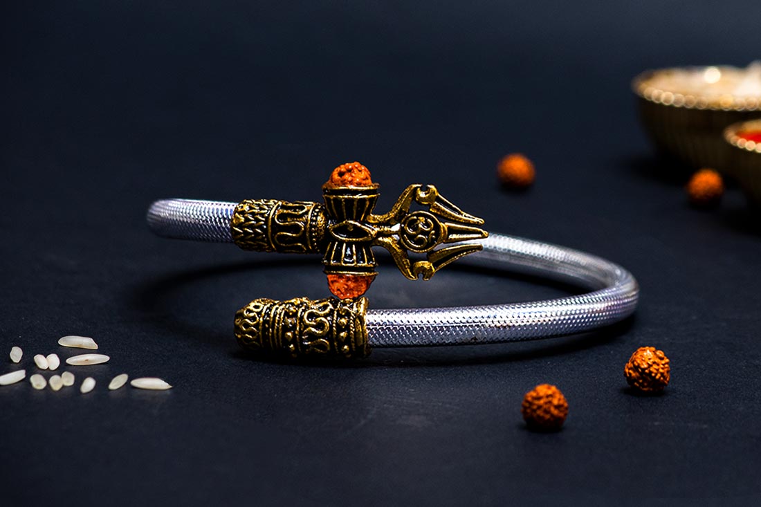 Send Silver Oxidised Shiva Bracelet