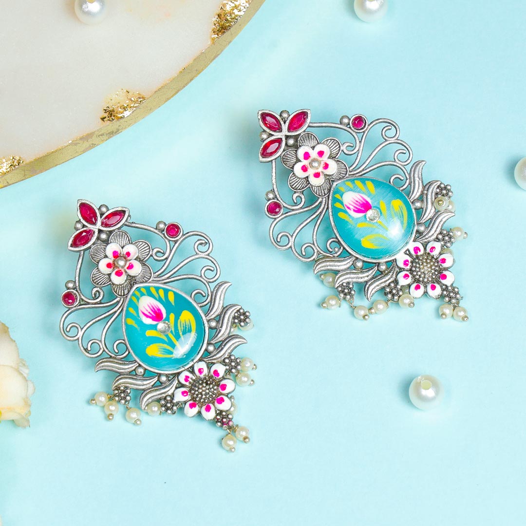 Silver Replica Meenakari Earrings Buy Online