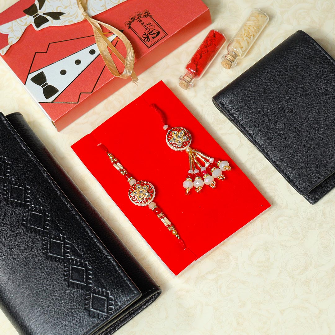 Send Stone Rakhi N Lumba With Couple Wallets