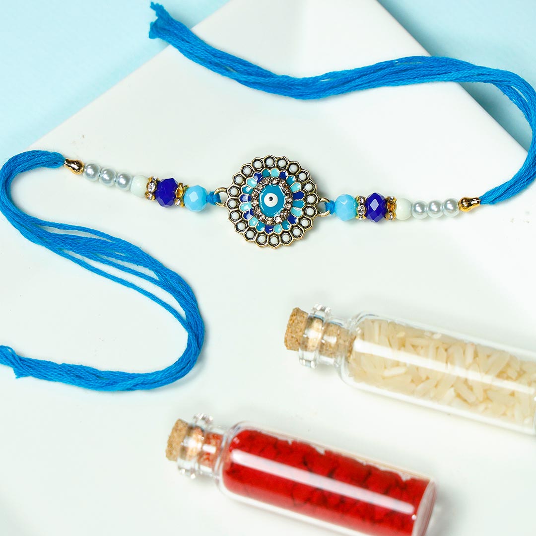 Stunning Evil Eye Rakhi With Dhodha & chocolate