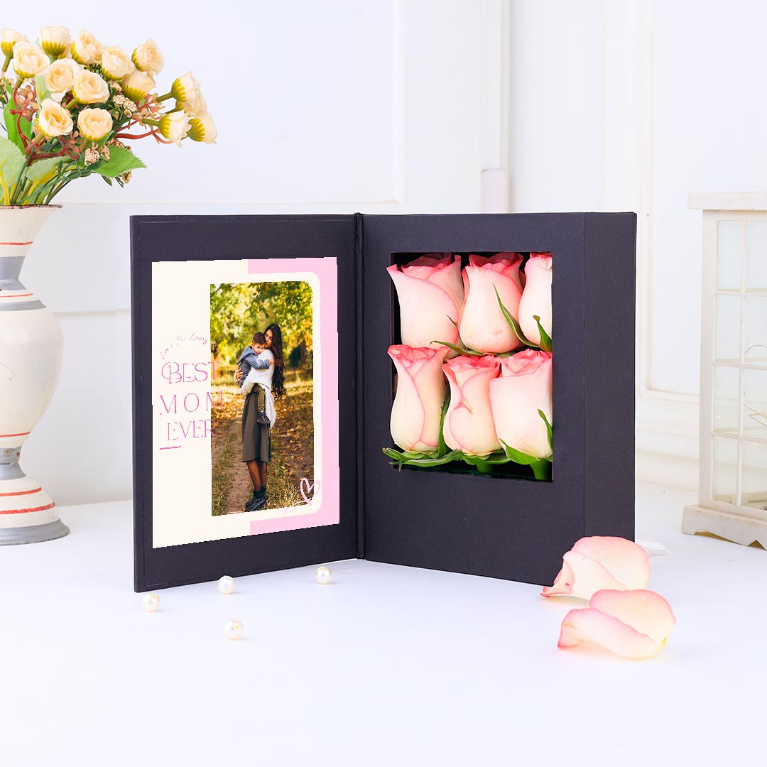 Trendy Pink Roses For Beautiful Mom With Frame Send Now