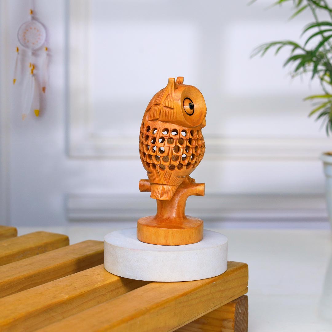 Unique Wooden Owl With a Big Eye