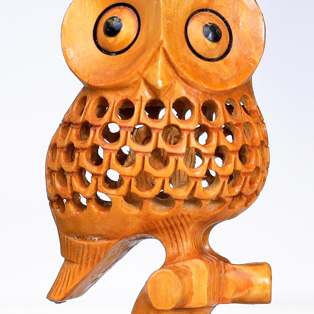 Unique Wooden Owl With a Big Eye