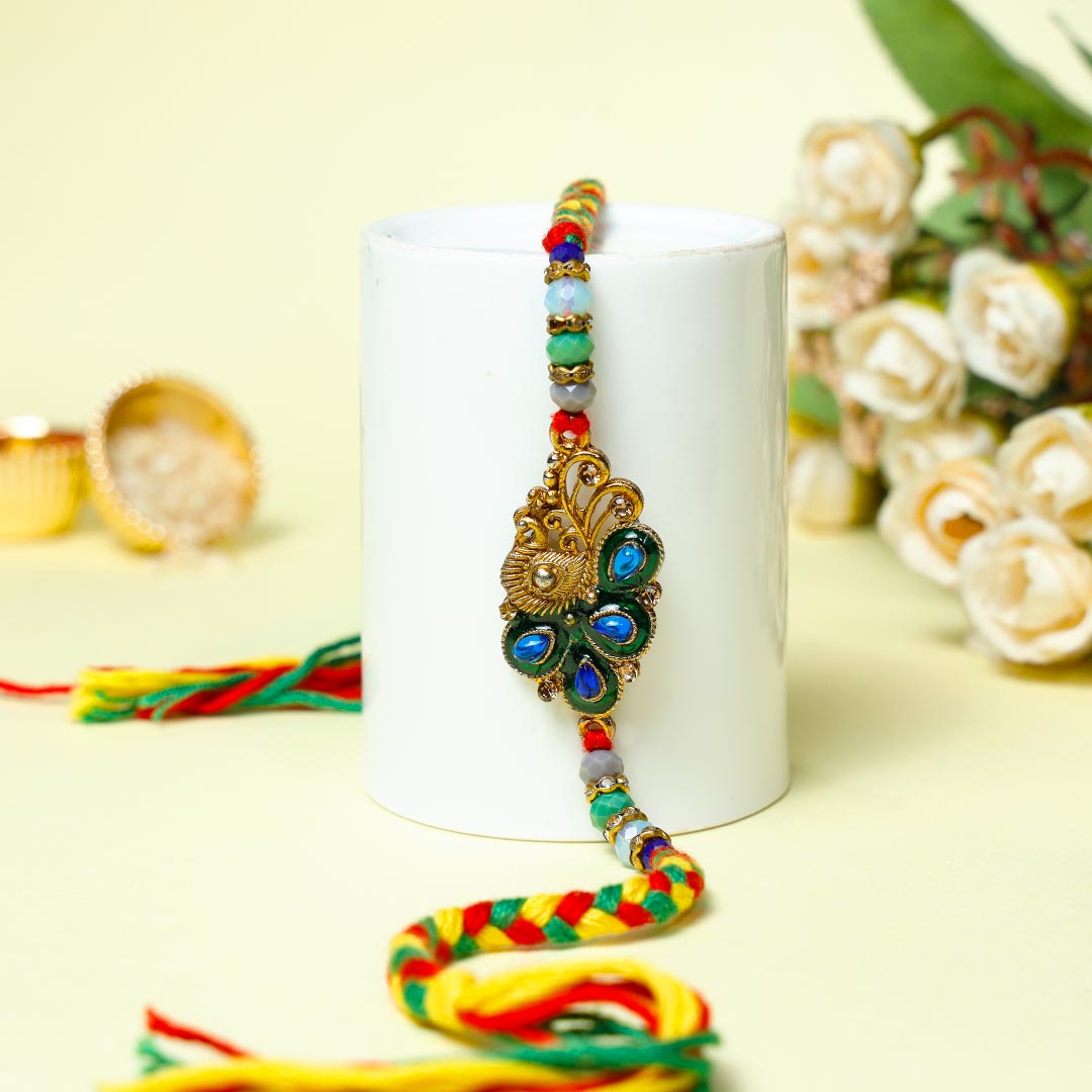 Vibrant Designer Rakhi With Cookies N Dragees