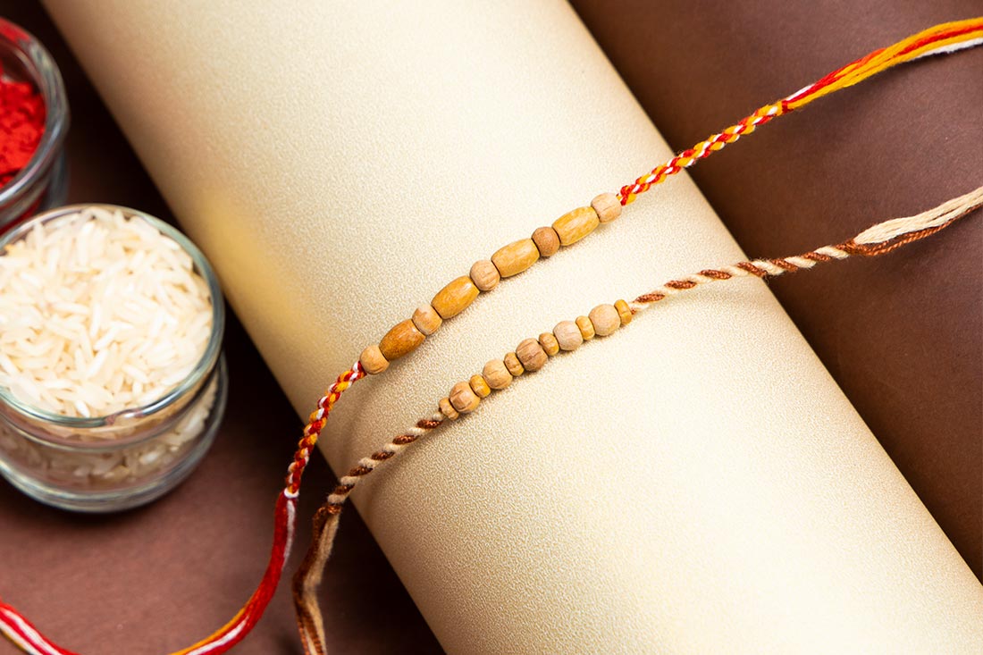 Wooden bead double rakhi