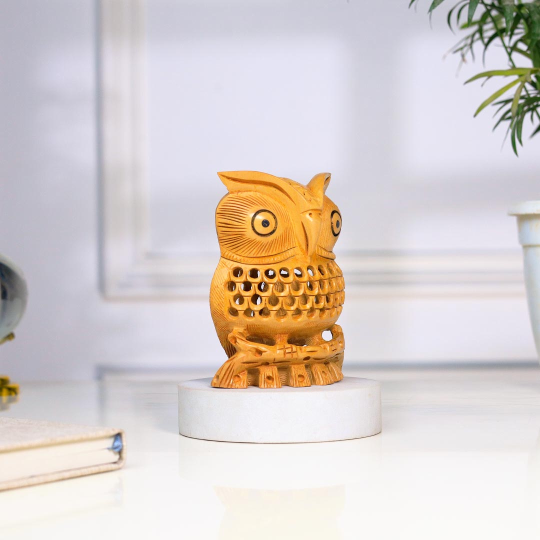 Wooden Owl With Intricate Design