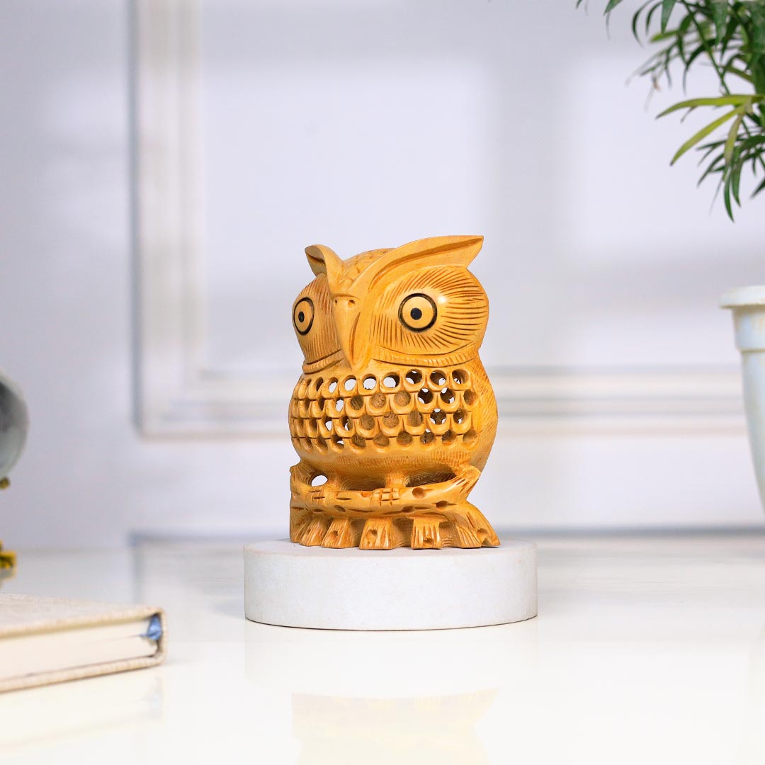 Wooden Owl With Intricate Design