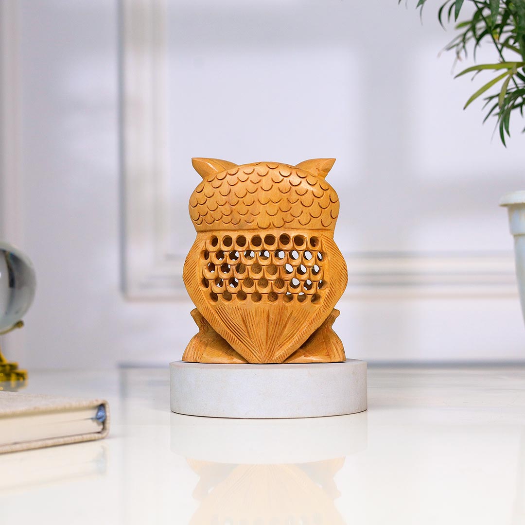 Wooden Owl With Intricate Design