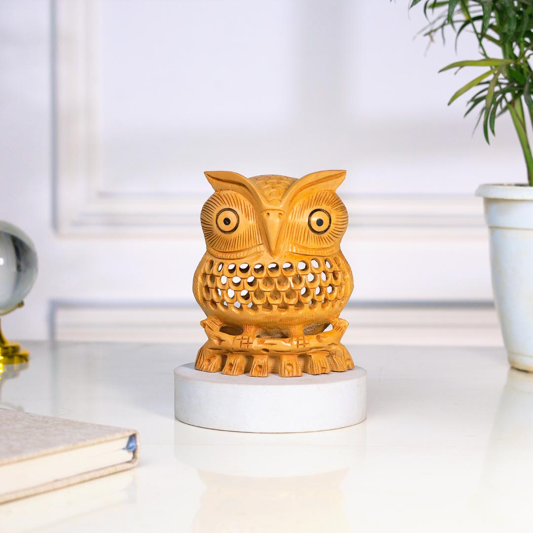 Wooden Owl With Intricate Design