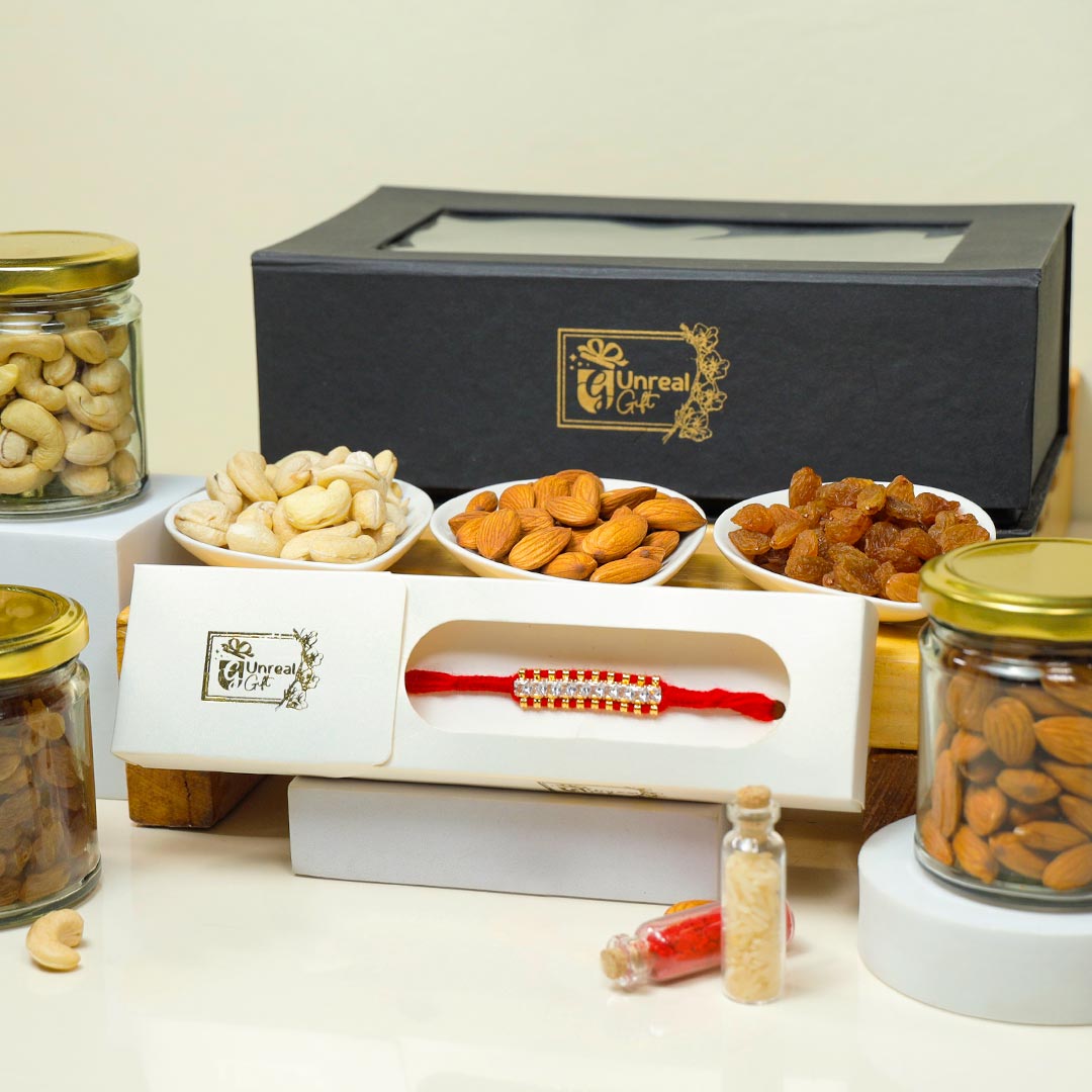 Zardoshi Rakhi With Dry Fruits Hamper