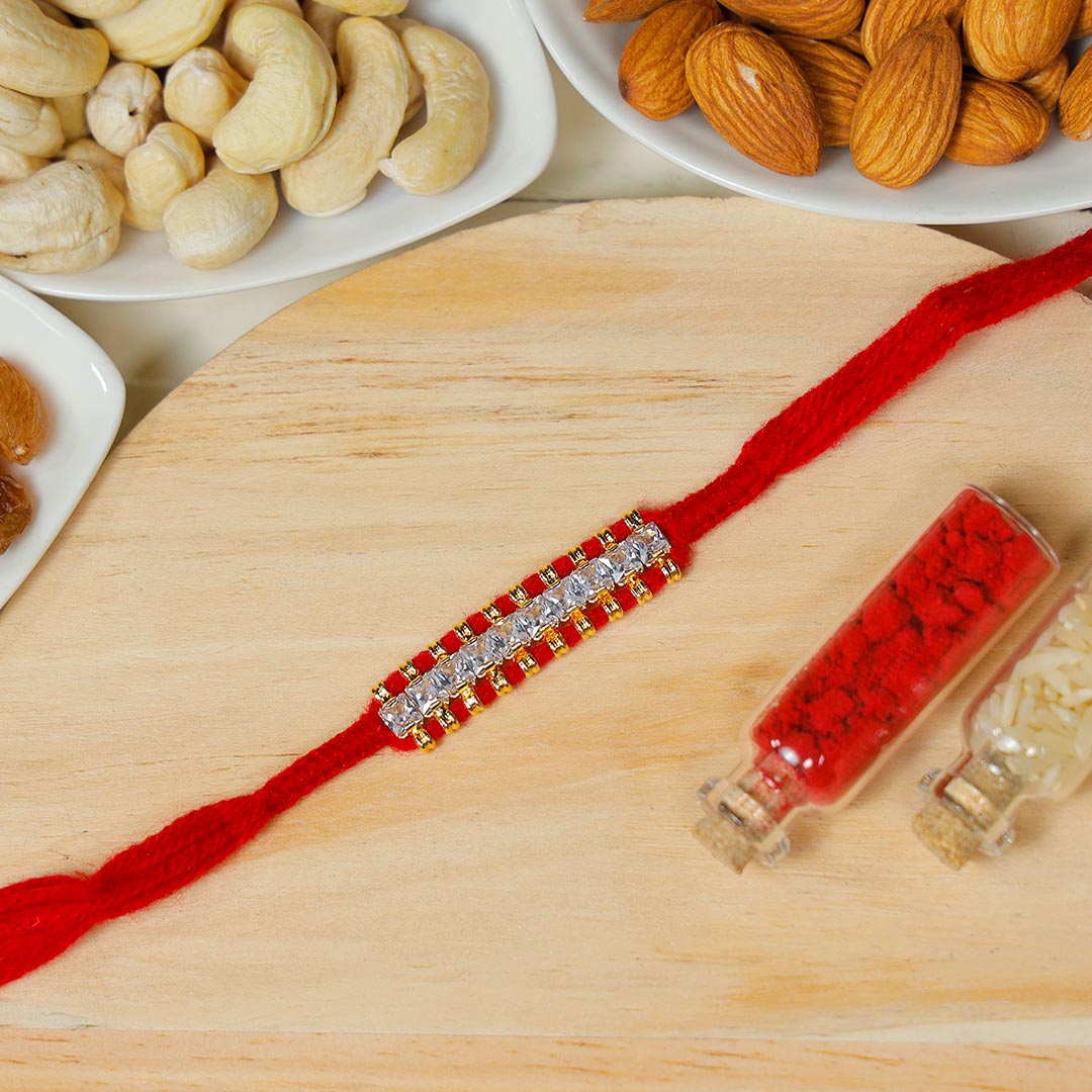 Zardoshi Rakhi With Dry Fruits Hamper