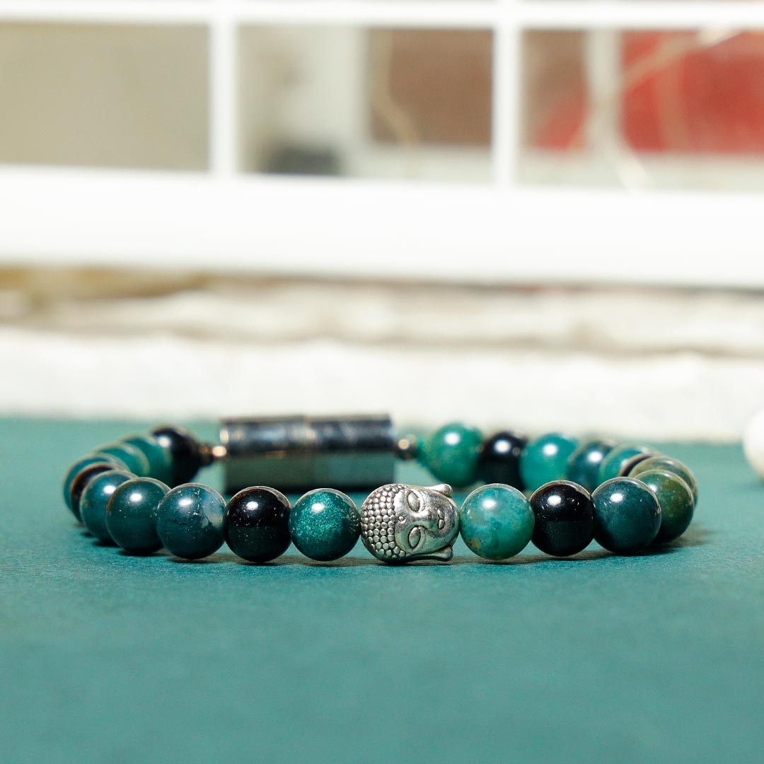 Zen Moss Agate Natural Stone Buddha Magnetic Bracelet Send Now